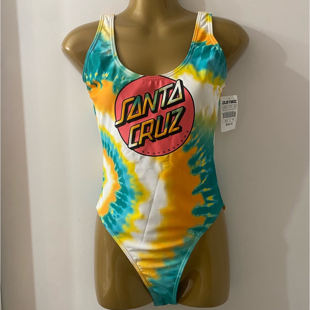 NEW WITH TAGS 🆕✨  Santa Cruz Classic Dot Blue Tie Dye One Piece Swimsuit